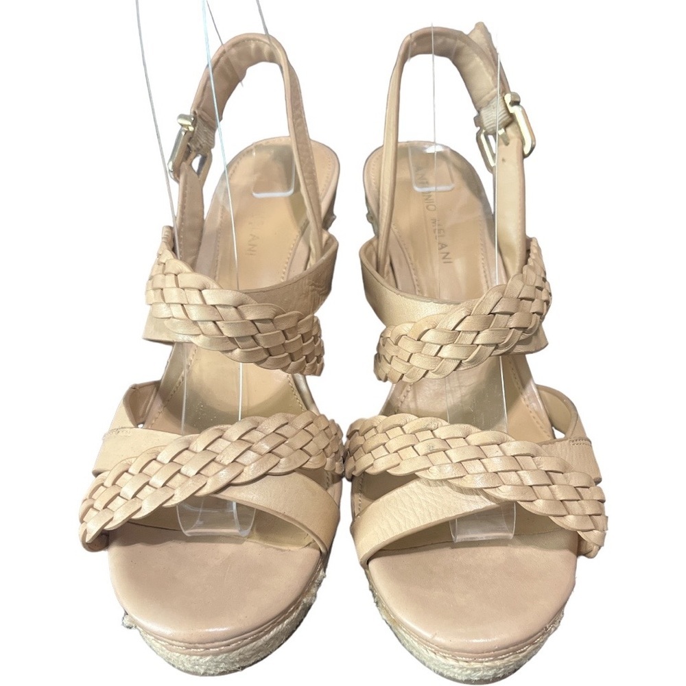 Antonio Melani Beige‎ Nude Braided Leather Espadrille Wedges Rope approx sz 5*